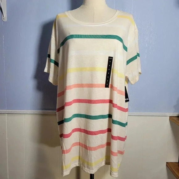 Torrid Size 1 Light Tan Wide Relaxed Fit Striped Round Neck Short Sleeve Tee - Picture 1 of 9